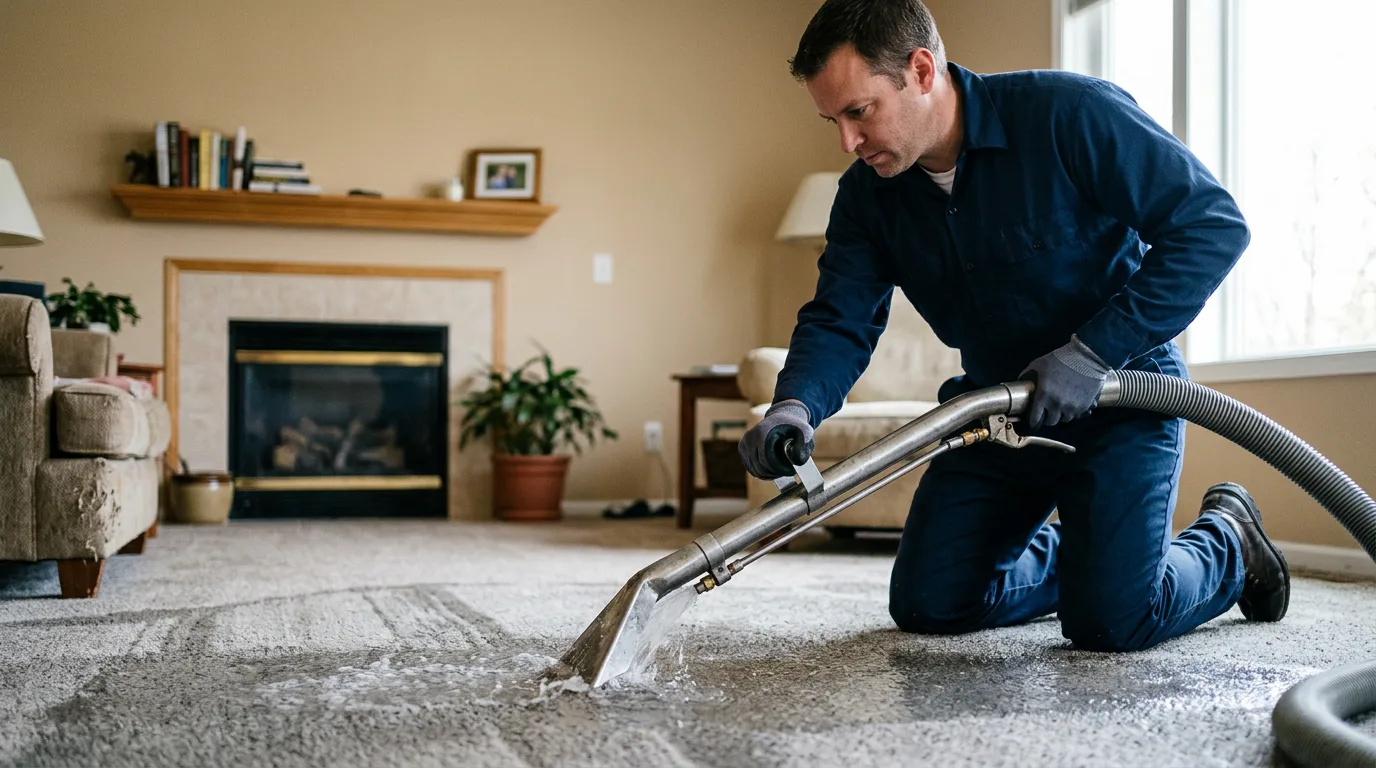 Water damage restoration technician working near Havana, AR